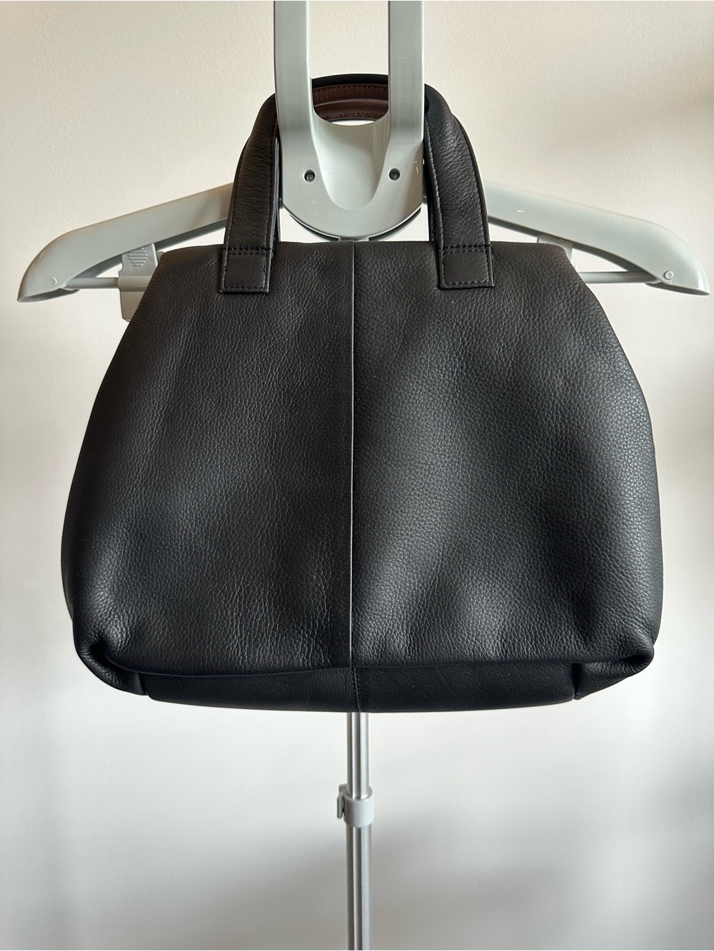 Black Leather Tote with Branded Beige Lining